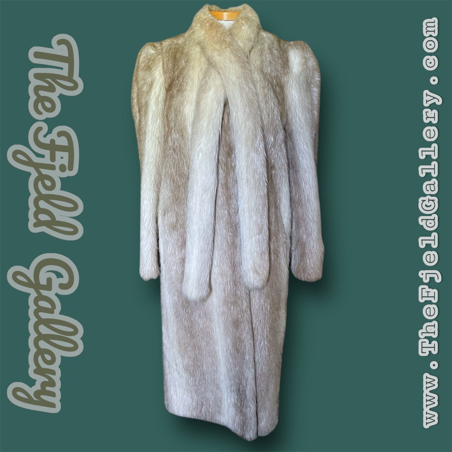 1960 Beige & Ivory Faux Fur Long Overcoat w/ Attached Fur Scarf