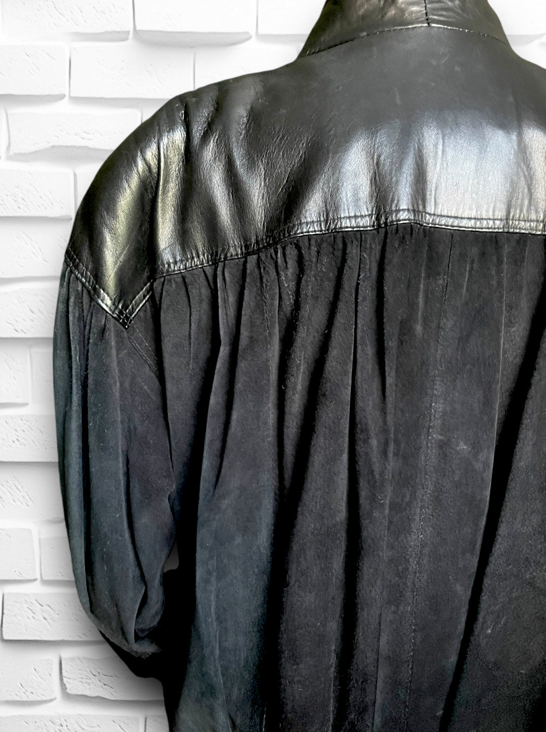 Vintage 1980’s Black Leather & Suede Puffy Oversized Jacket