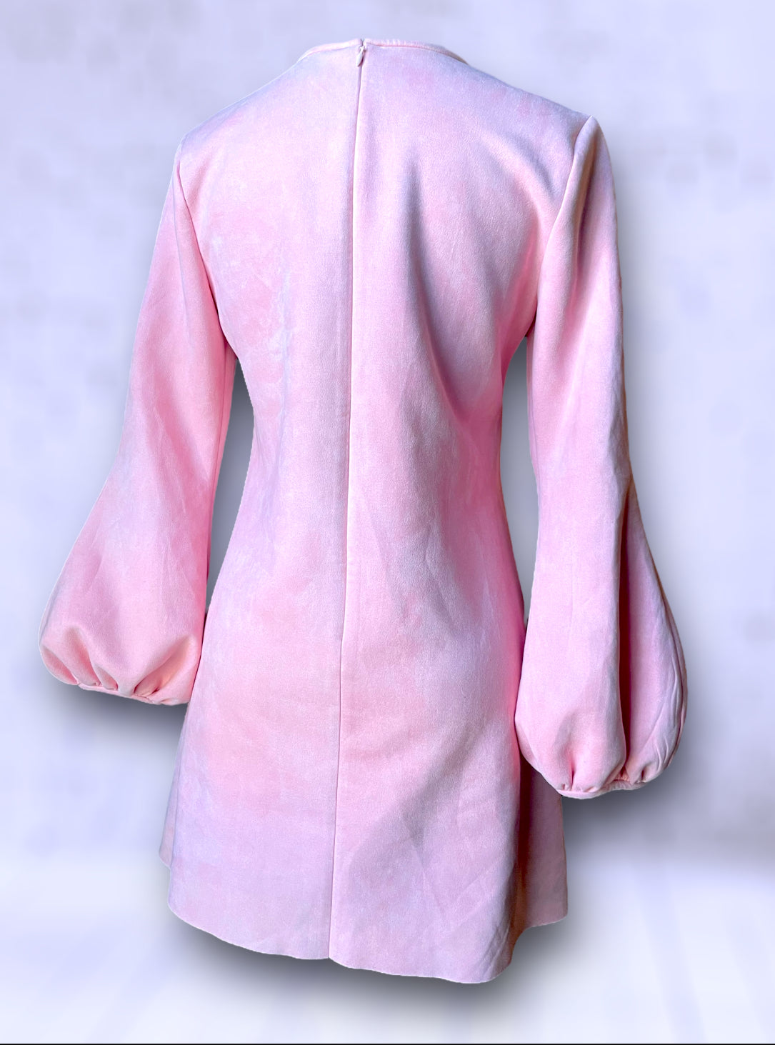 Vintage Cynthia Rowley Retro Pink Faux Suede Bubble Long Sleeve 60’s Mod Dress