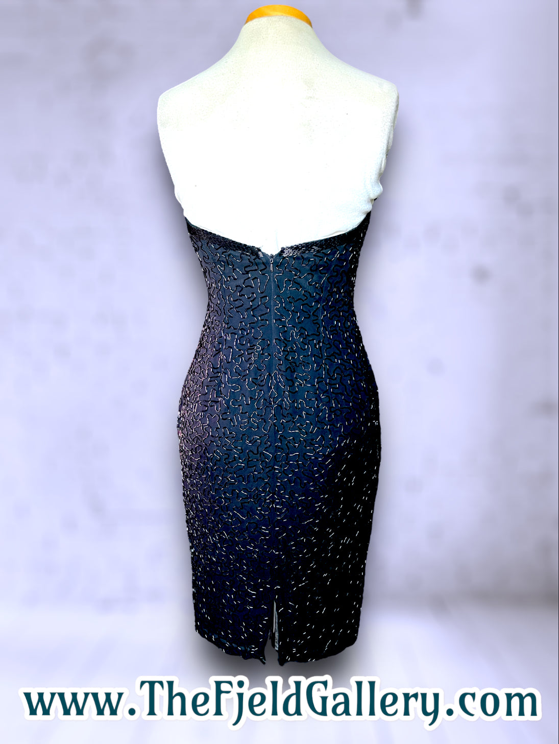 Vintage Lillie Rubin Designer Silk & Beaded Black Strapless Dress