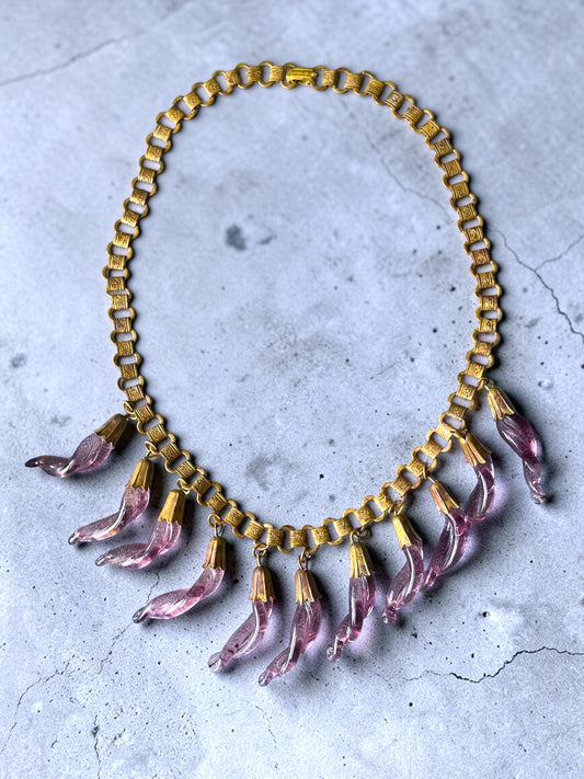 Victorian Book-link Chain Purple Twisted Eggplant Czech Art Glass Festoon Bib Necklace