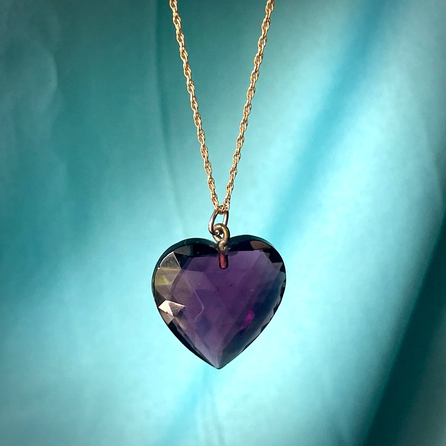 Purple Faceted Austrian Crystal Heart 12K Gold Filled Necklace & Earring Set