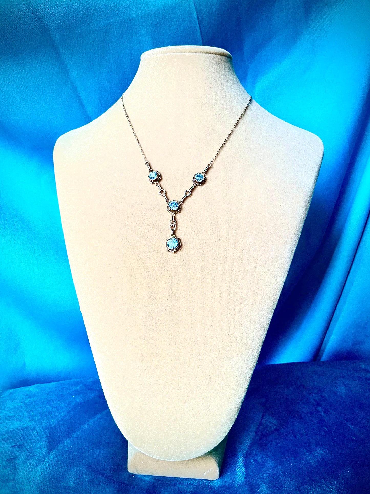 12K GF Vermielle Vintage Aquamarine Crystal Y Drop Necklace
