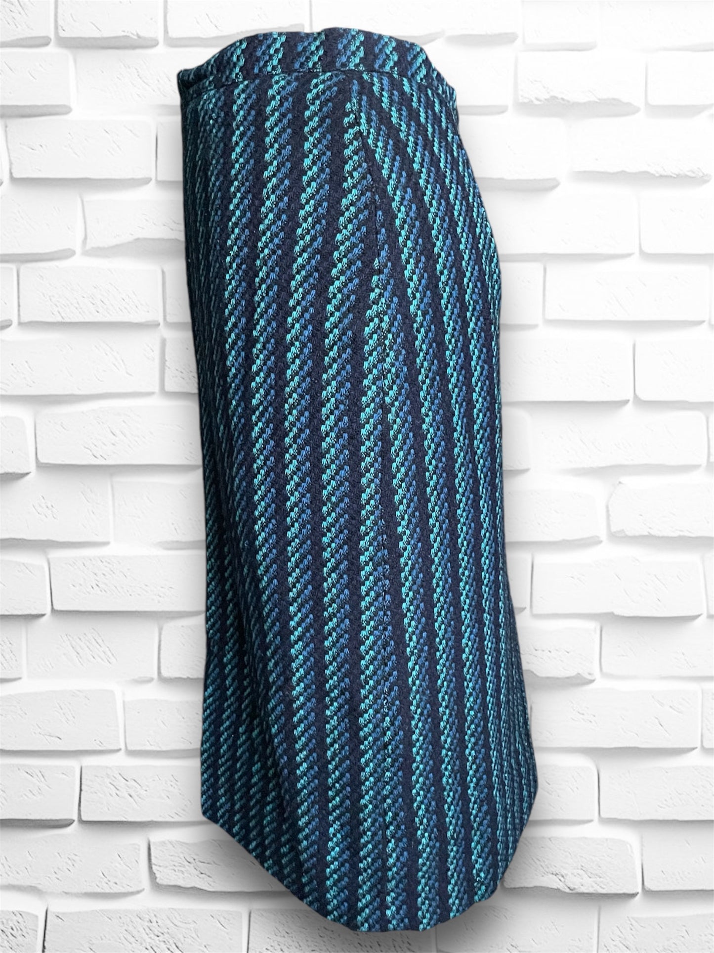 Vintage 1970’s Blue, Teal & Black Wool Striped Pencil Skirt