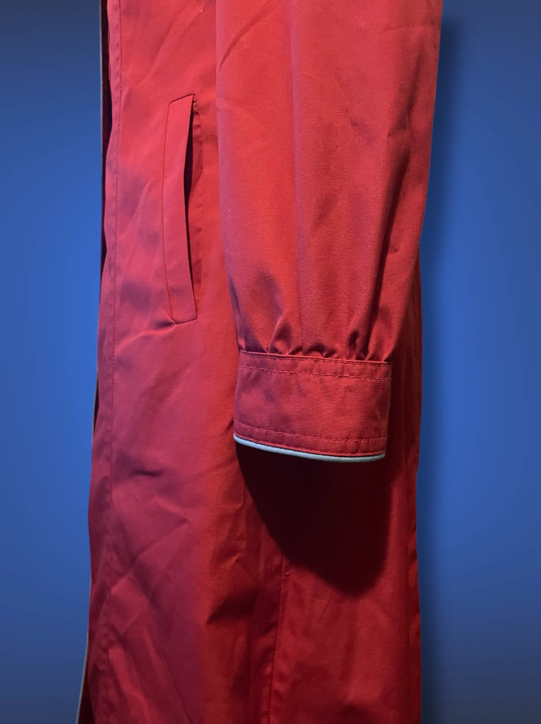 Vintage 1970’s Magenta Pink Long Trench Coat with Grey Piping Mod Detail