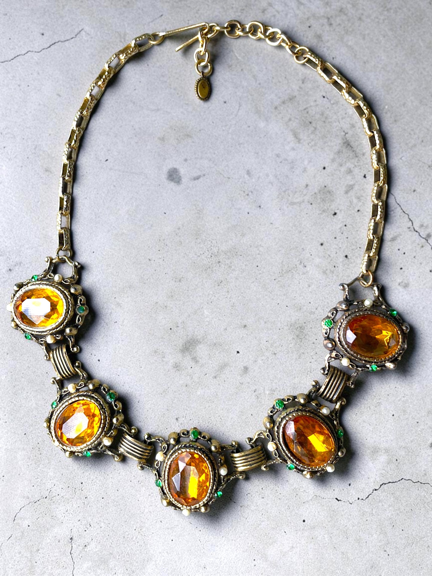 Incredible Victorian Bookchain Chunky Citrine & Peridot Crystal Choker Necklace