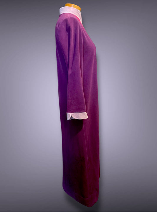 1970’s Vanity Fair Long Sleeve Purple & Pink Stripe Fuzzy House Coat Dress