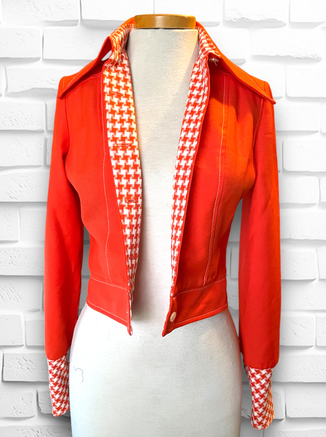 1960’s Judy Wayne Bright Orange & White Plaid Jacket