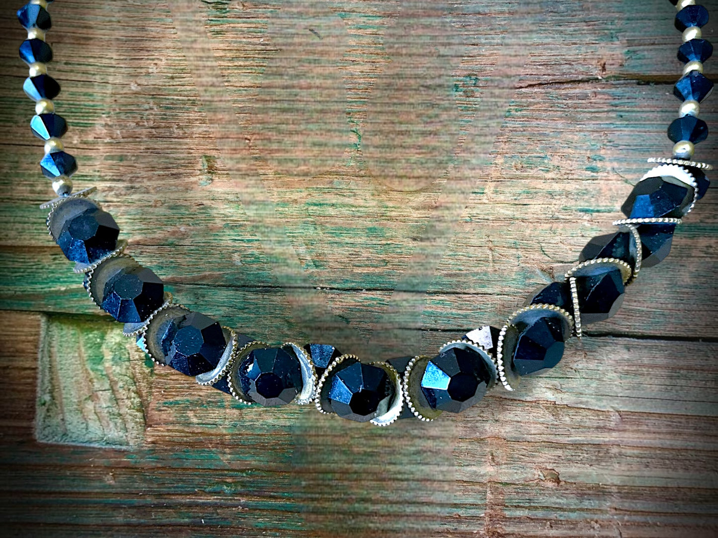 Victorian Mourning Black Crystal & Brass Saw-blade Gothic Chain Necklace