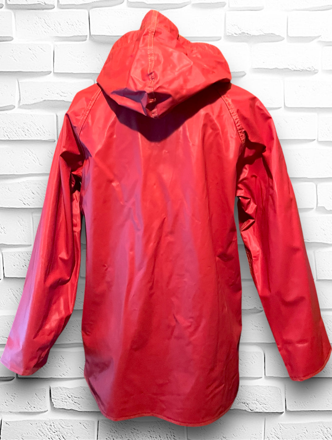 Vintage Reversible Red & Beige Hooded Raincoat Jacket