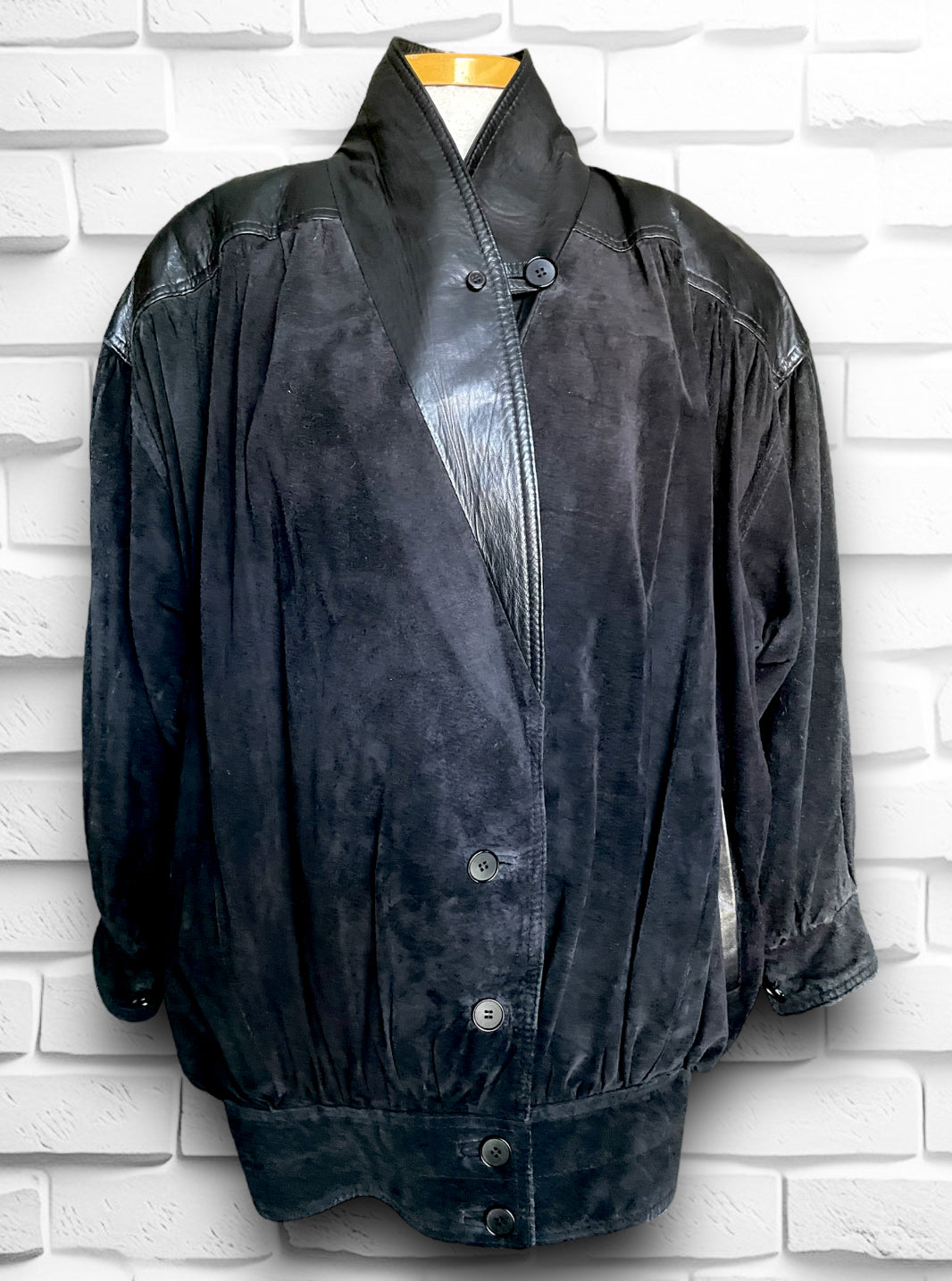 Vintage 1980’s Black Leather & Suede Puffy Oversized Jacket