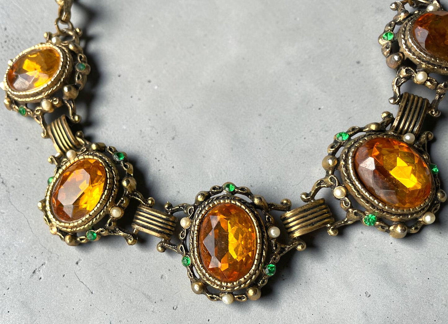 Incredible Victorian Bookchain Chunky Citrine & Peridot Crystal Choker Necklace