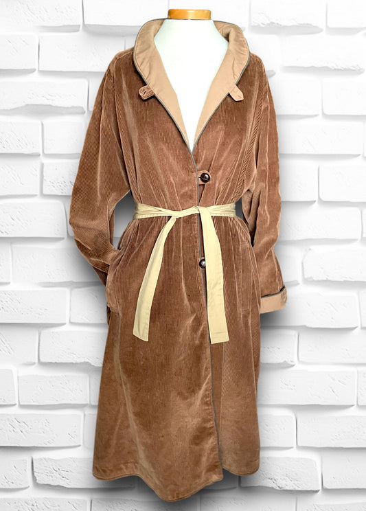 Vintage Reversible Brown Corduroy & Tan Trench Coat