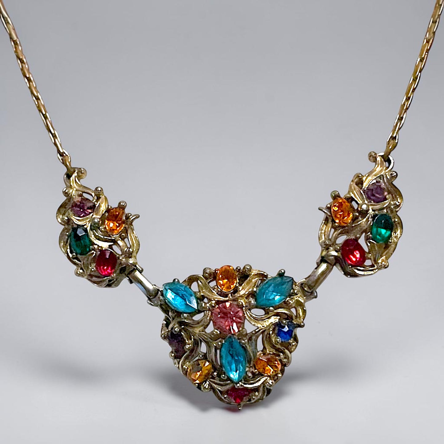 Art Nouveau Fruit Salad Czech Multicolor Crystal Rhinestone Choker Necklace