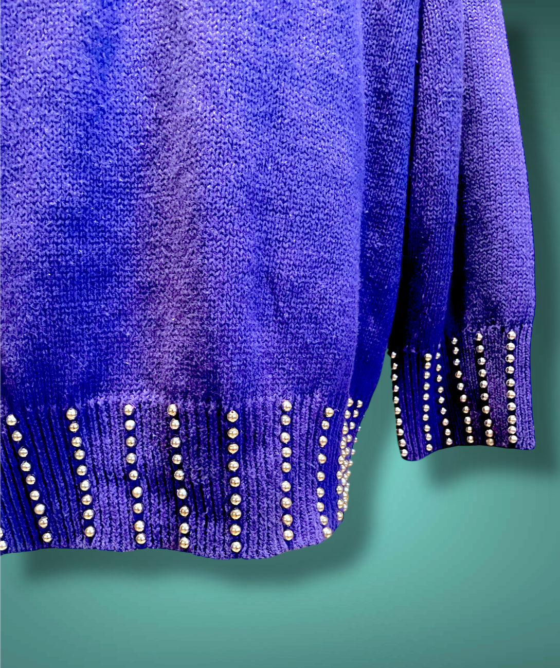Vintage 1980’s Purple Oversized Boat Neck Sweater with Gold Bead Detail Design
