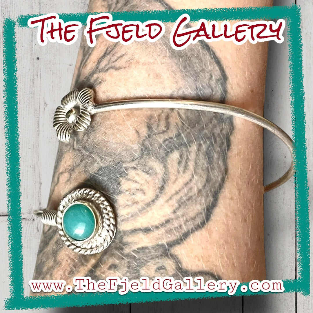 Vintage Sterling Silver & Turquoise Flower Bypass Bracelet
