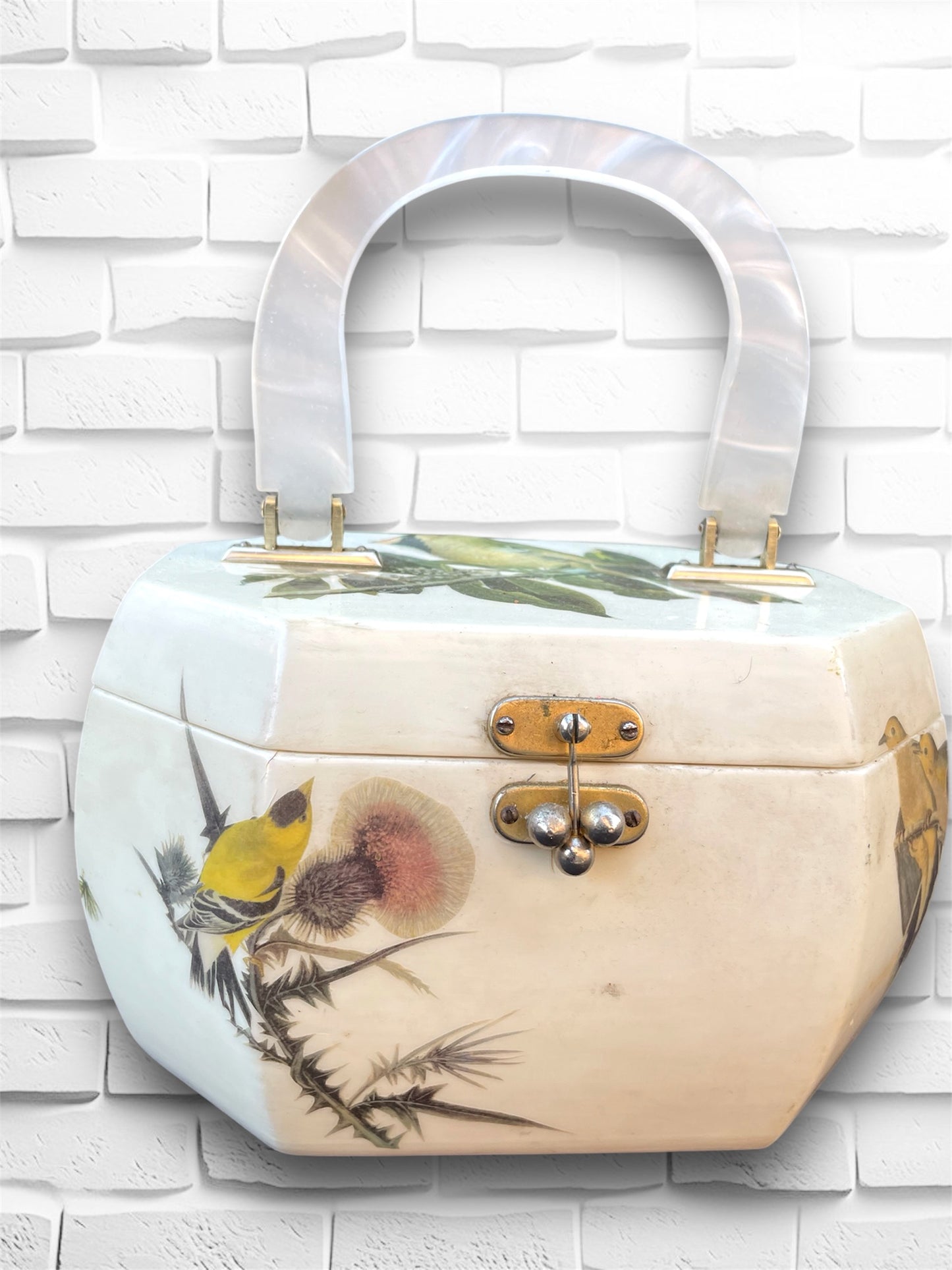 Vintage 1960’s Lucite Box Hodge Podge Purse with 3D Birds