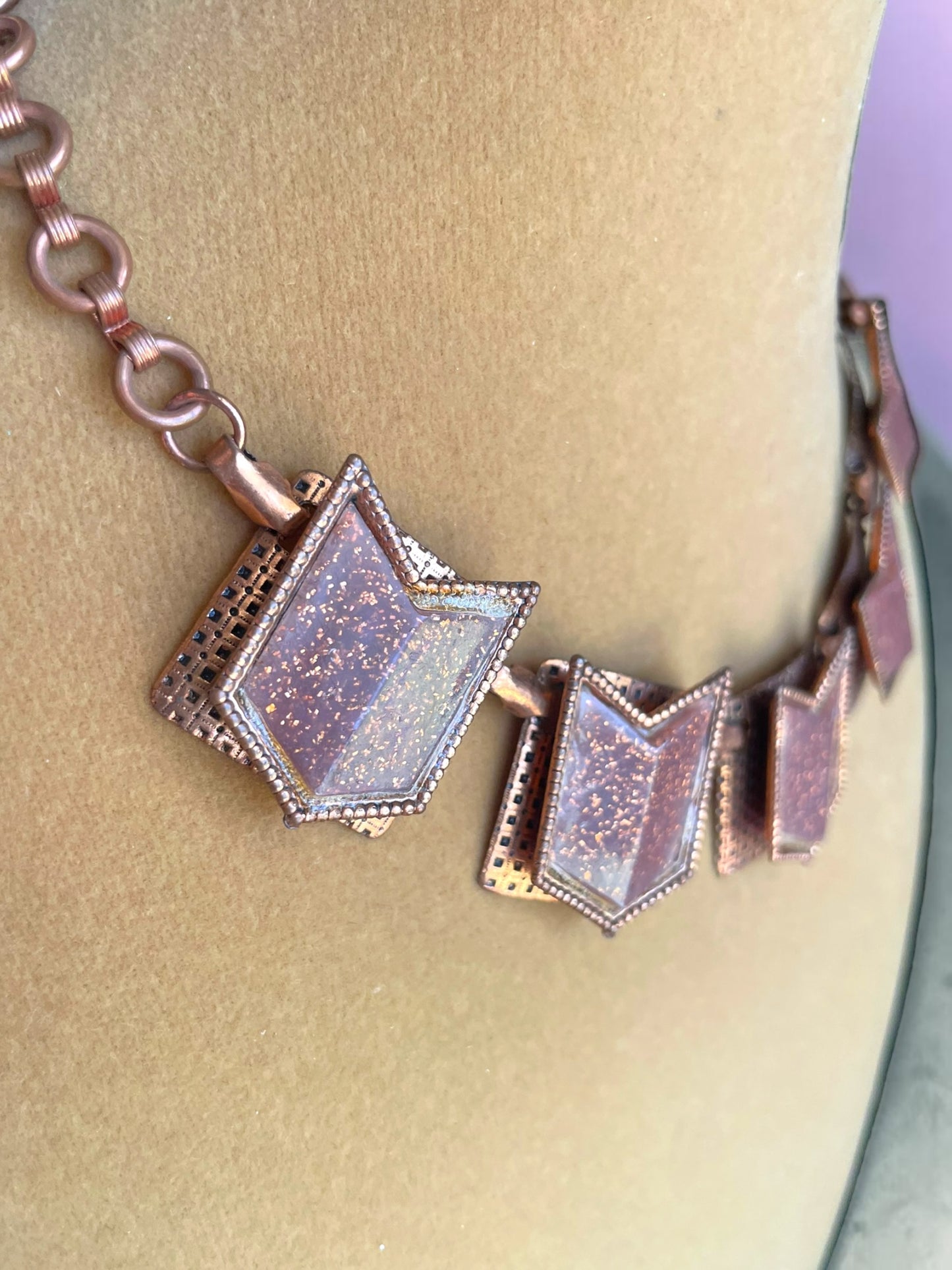 Vintage Copper & Foil Confetti Lucite Choker Necklace
