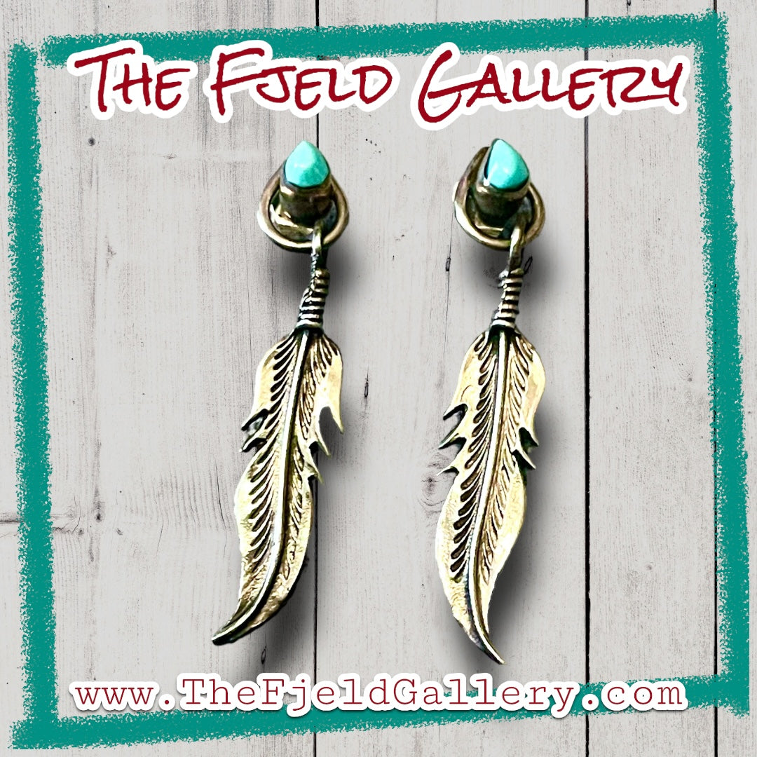 Native American Vintage Turquoise Feather Dangle Earrings