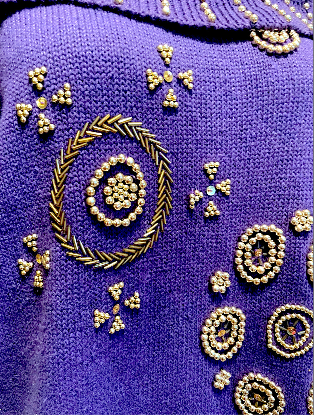 Vintage 1980’s Purple Oversized Boat Neck Sweater with Gold Bead Detail Design