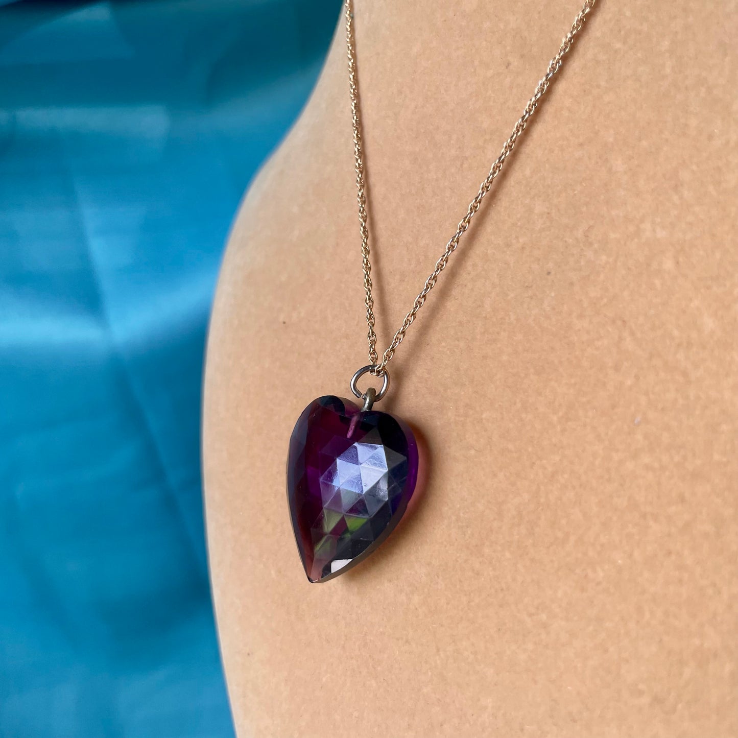 Purple Faceted Austrian Crystal Heart 12K Gold Filled Necklace & Earring Set
