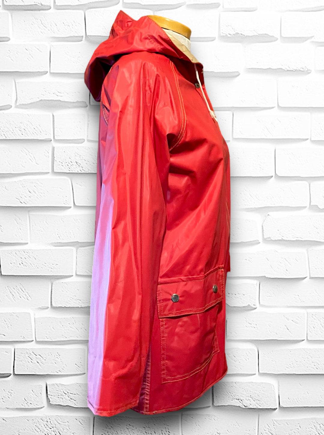 Vintage Reversible Red & Beige Hooded Raincoat Jacket