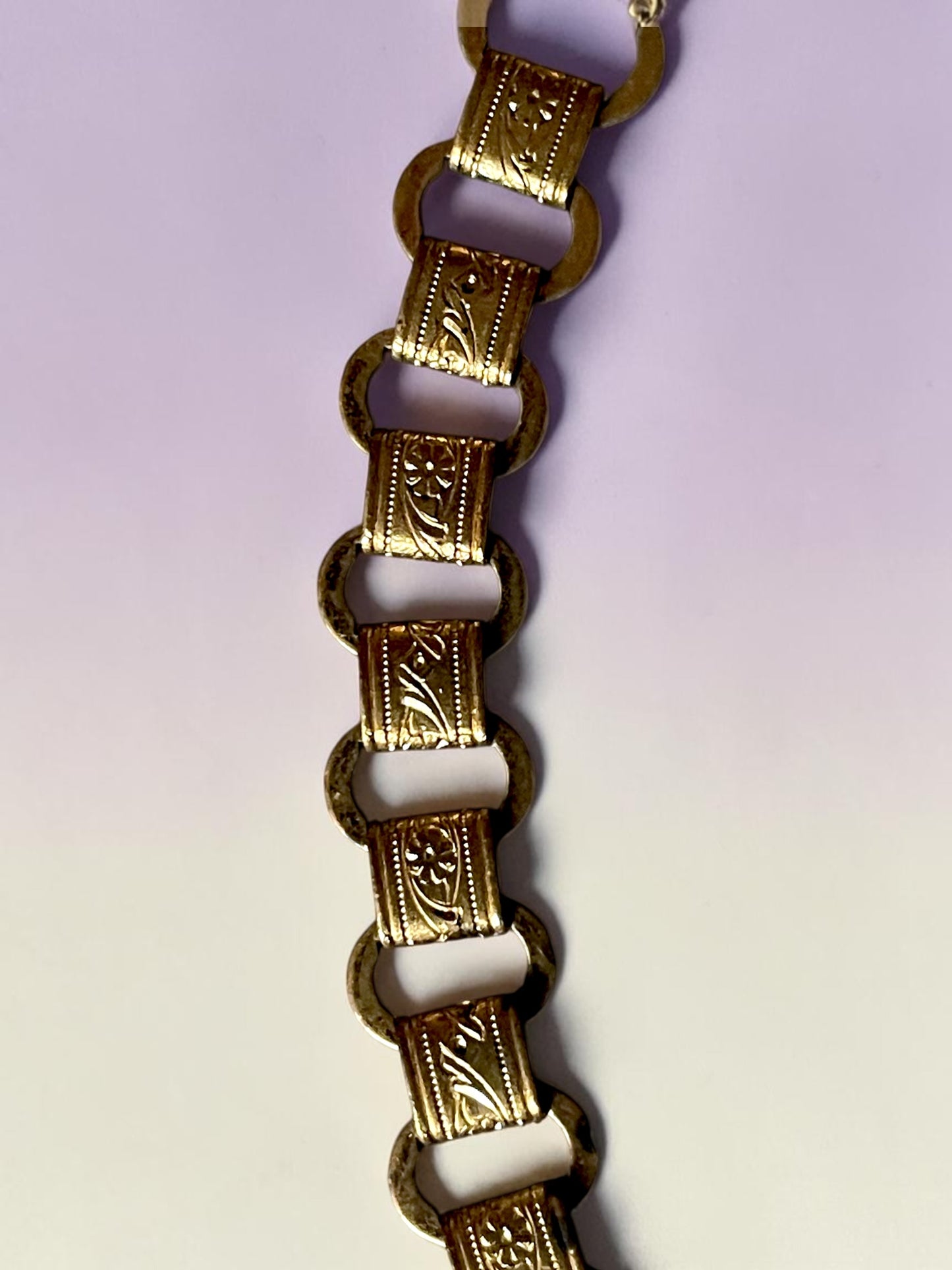 Incredible Victorian Booklink Chain Purple Marble Art Glass Festoon Necklace