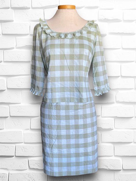 Vintage 1960’s Baby Blue & Green Plaid Skirt & Shirt Set