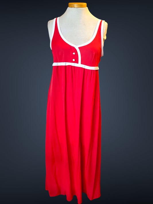 1960’s Sears Red & White Long Tank & Robe Peignoir Nightgown Set