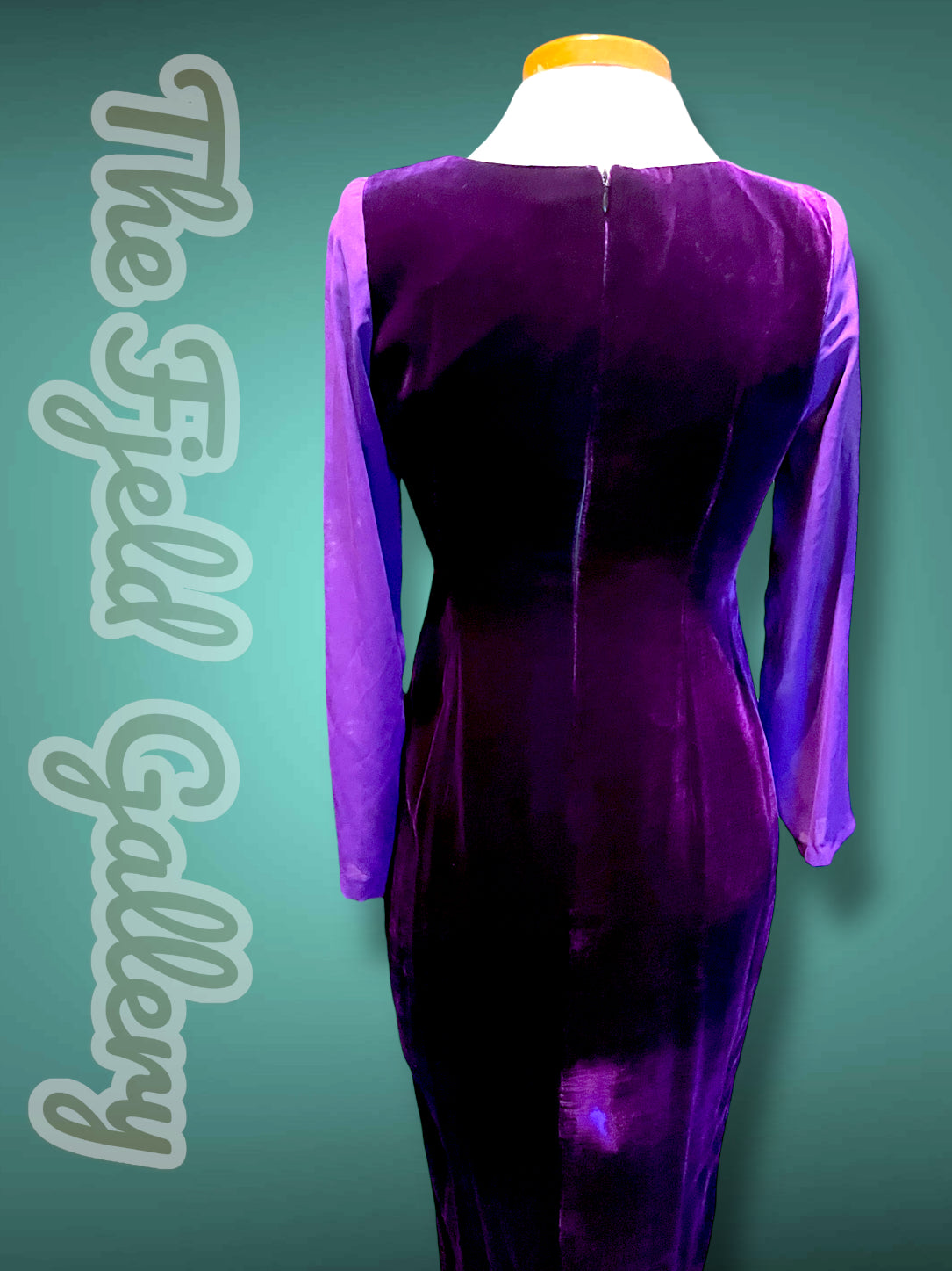 Deep Purple Velvet & Sheer Aurora Borealis Sequin Maxi Gown Dress