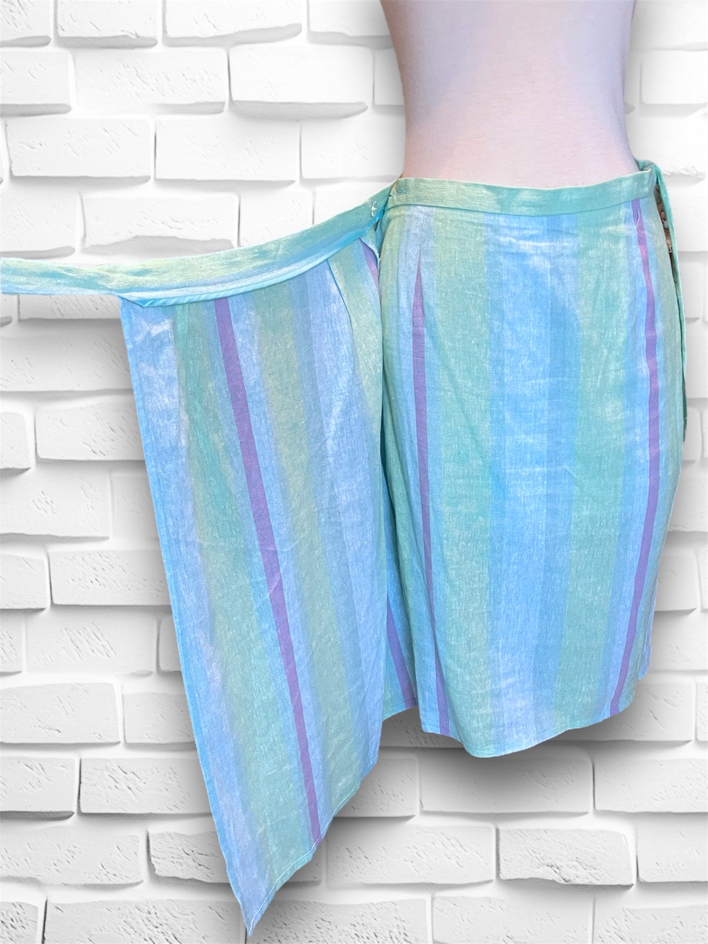 Vintage Turquoise, Green & Purple Pastel Straight Wrap Skirt