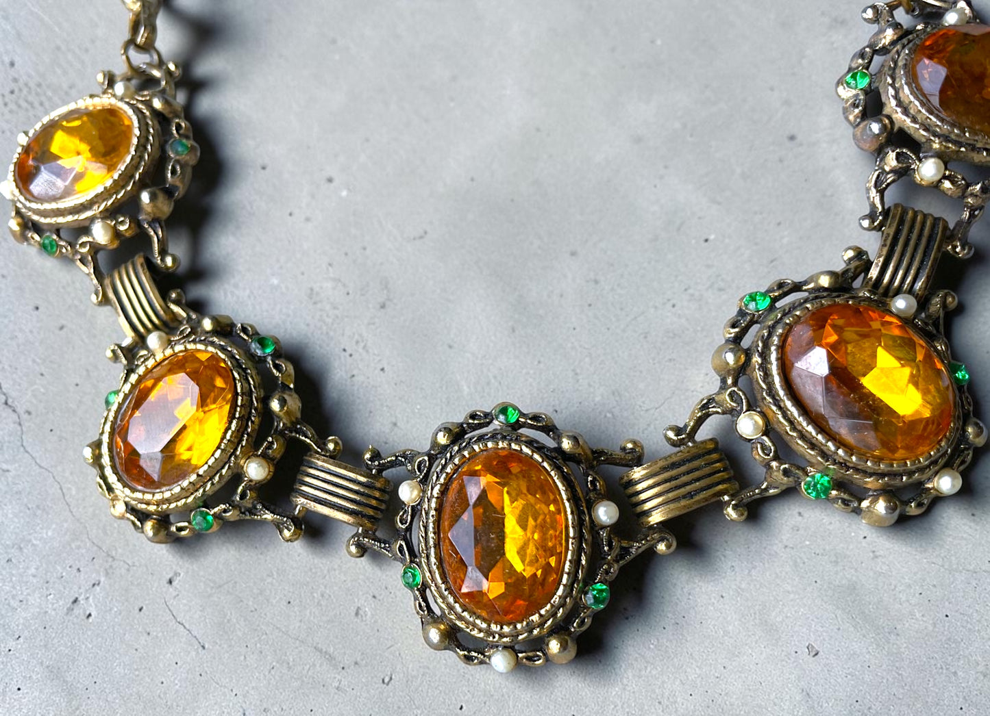 Incredible Victorian Bookchain Chunky Citrine & Peridot Crystal Choker Necklace