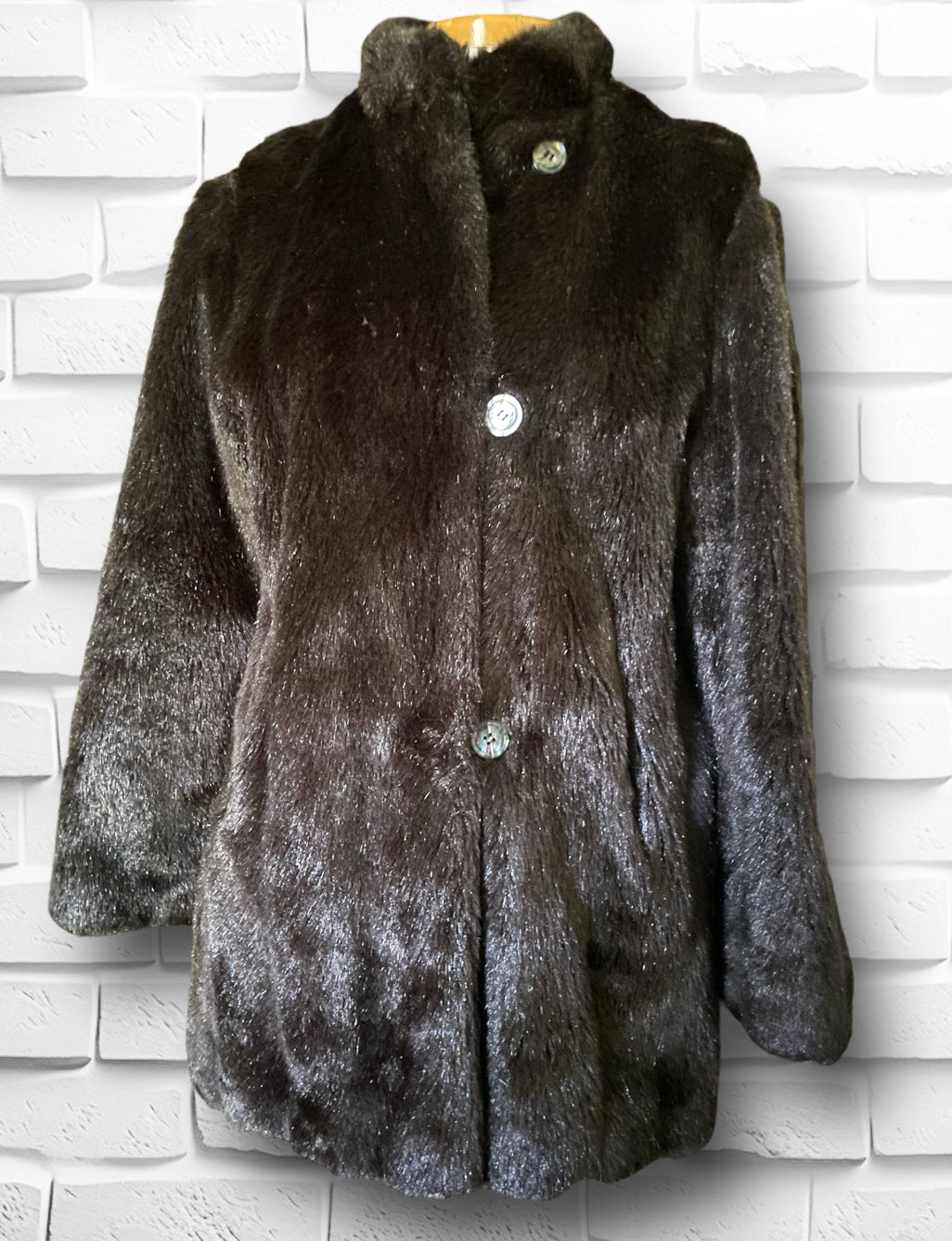 Vintage 1960’s Wiman Dark Brown Faux Fur Jacket with Abalone Buttons