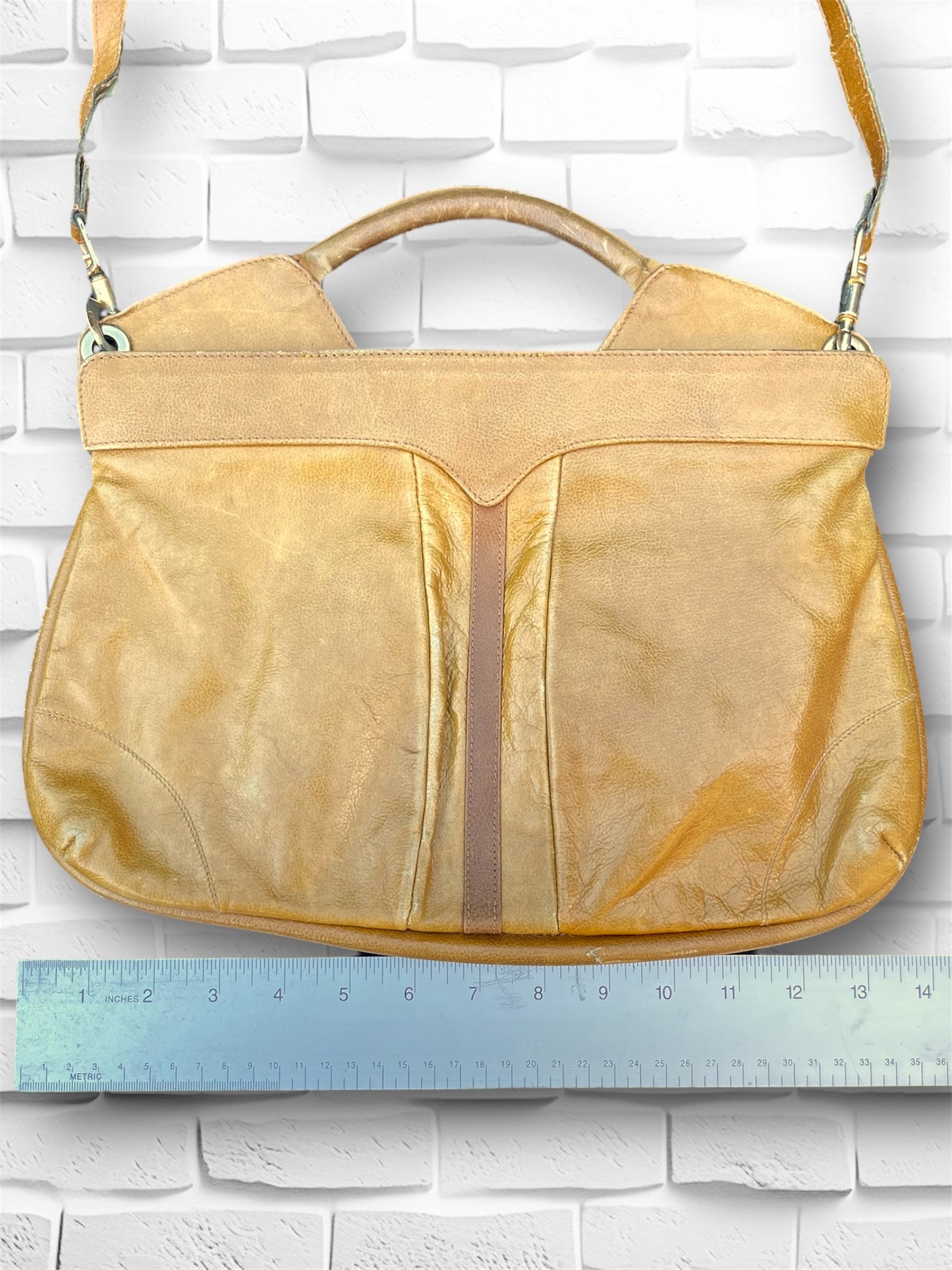 Vintage Tan & Mustard Yellow Leather Convertible Purse Handbag