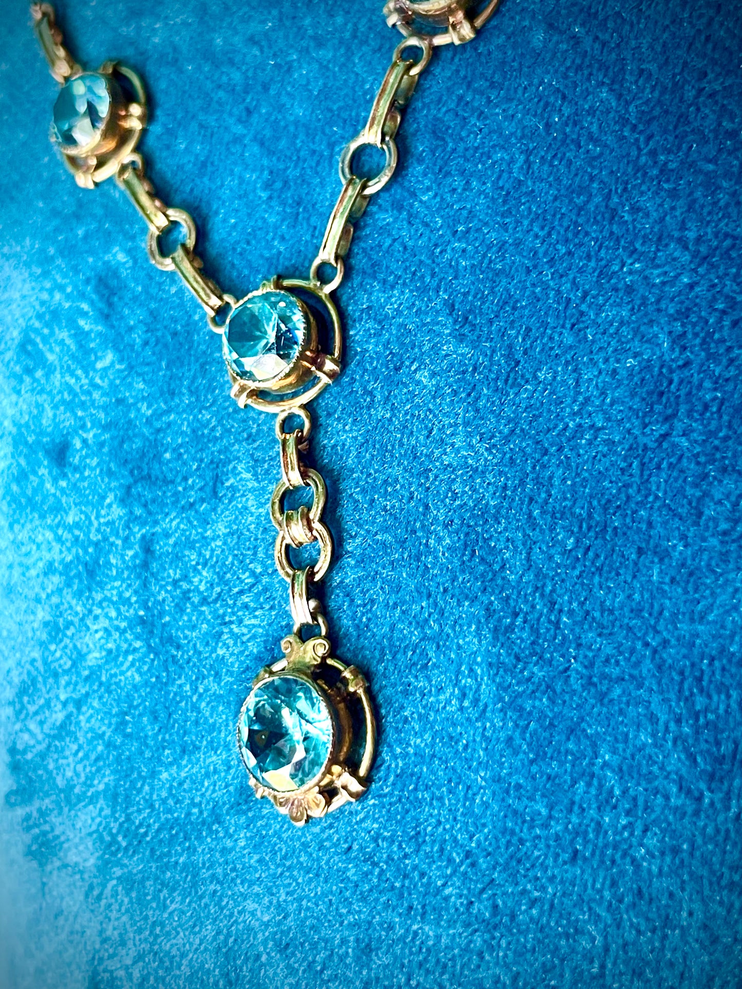 12K GF Vermielle Vintage Aquamarine Crystal Y Drop Necklace