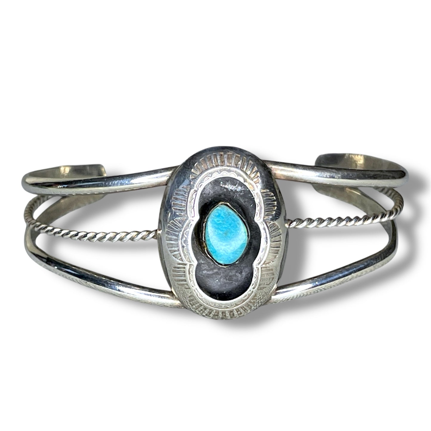 Native American Turquoise Gemstone Shadowbox Cuff Bracelet