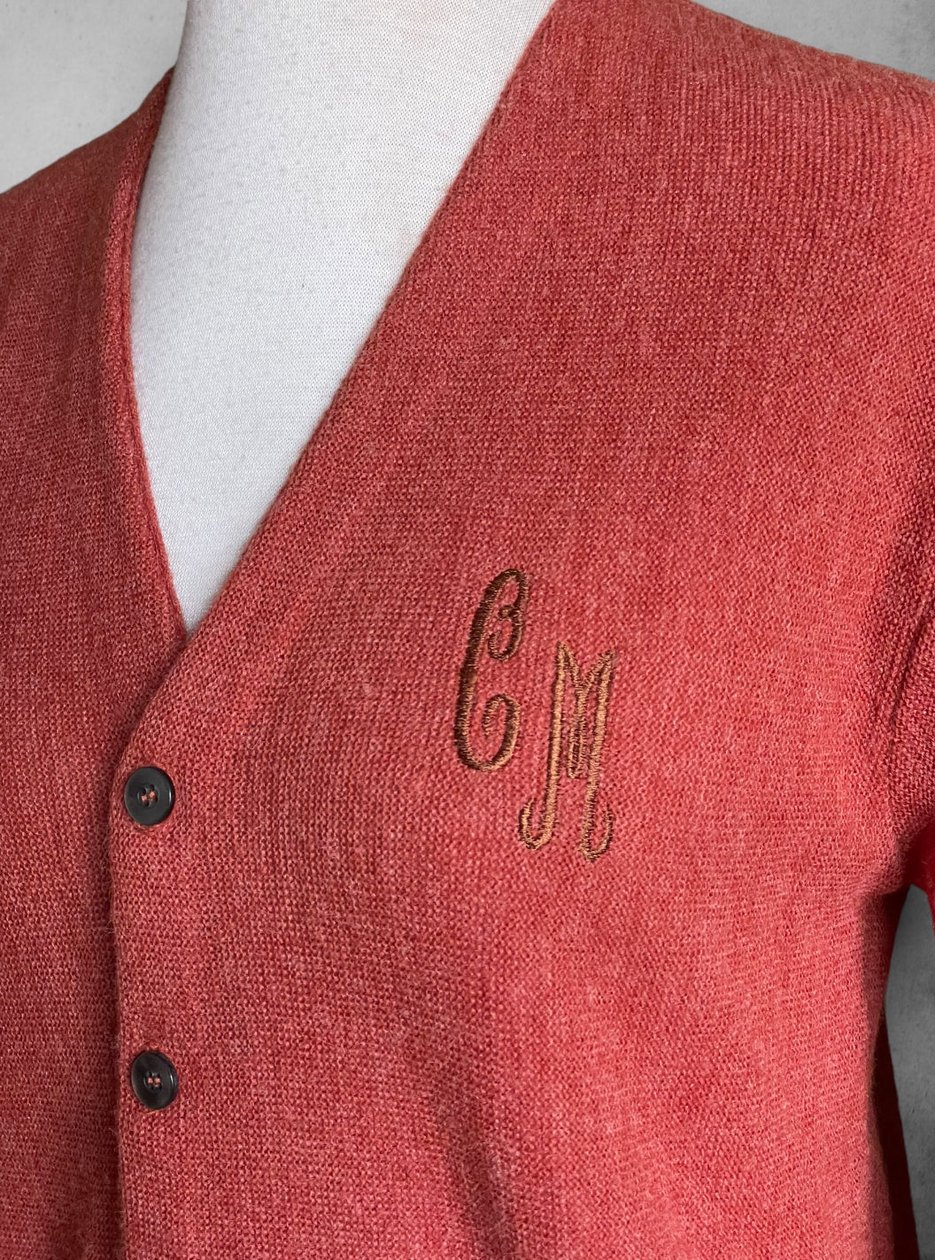 Vintage 1960’s Burnt Orange Monogrammed Cardigan Sweater