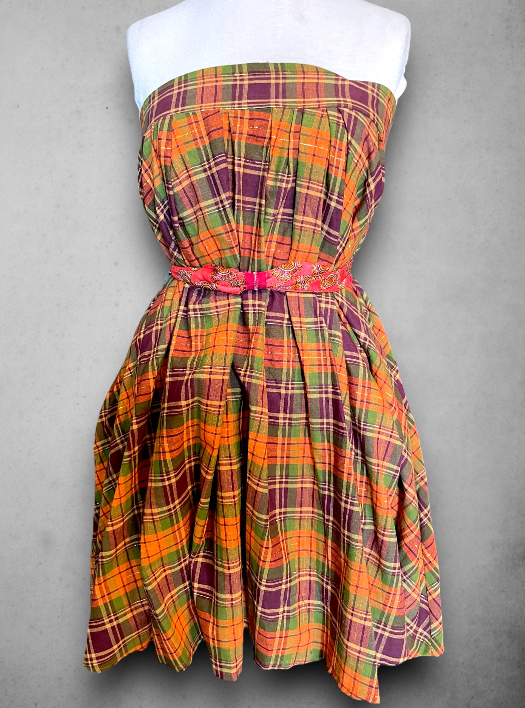 Vintage Orange, Purple, Green & Gold Tent Dress / Skirt with Pockets