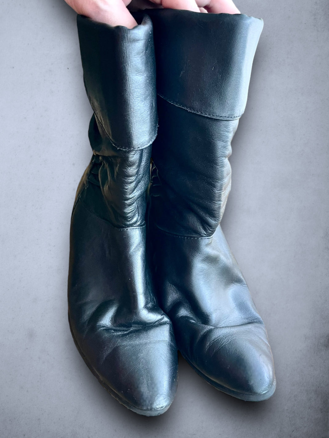 Vintage Black Faux Leather Crop Boots