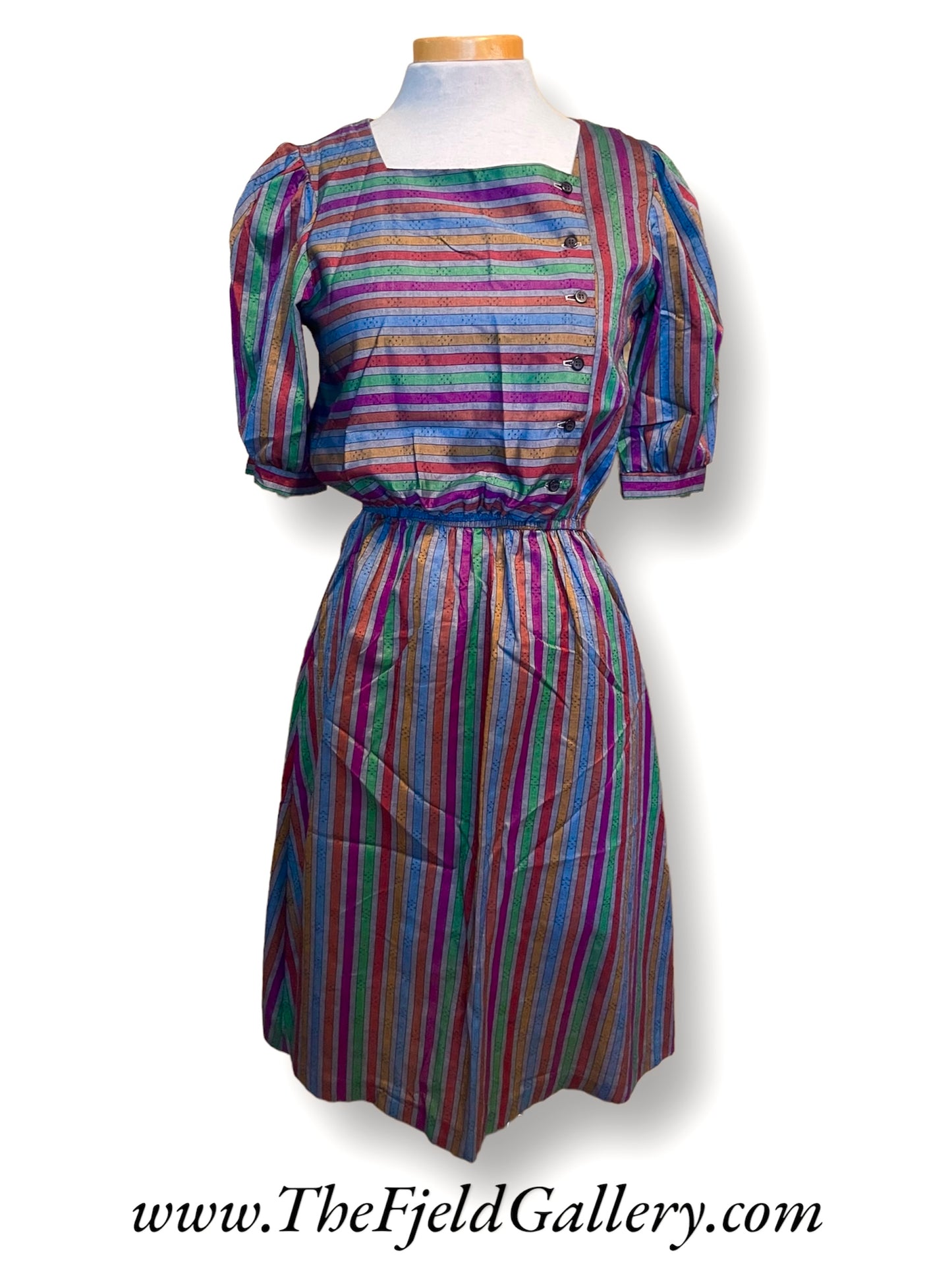 Vintage 80’s-90’s Heather & Rainbow Stripe A-line dress