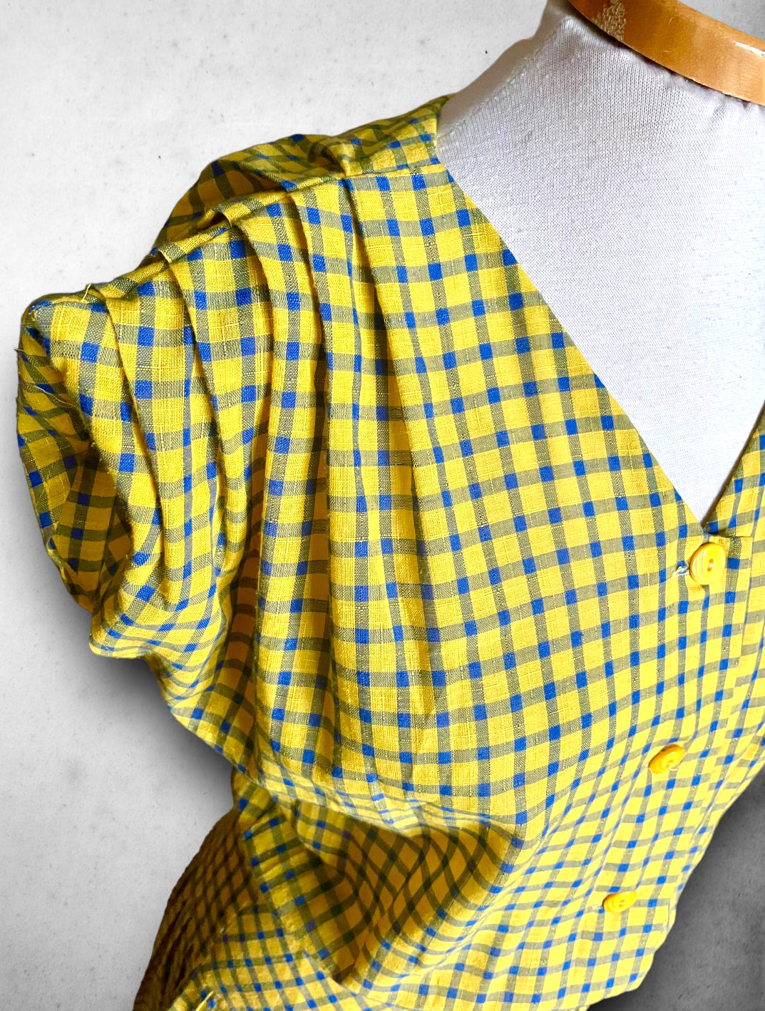 Vintage 1970’s Blue & Yellow Plaid Sleeveless Dress