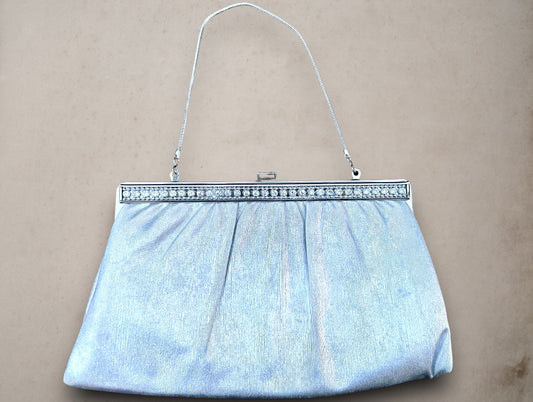 Vintage 1970’s Silver Convertible Clutch Handbag with Crystal Rhinestones