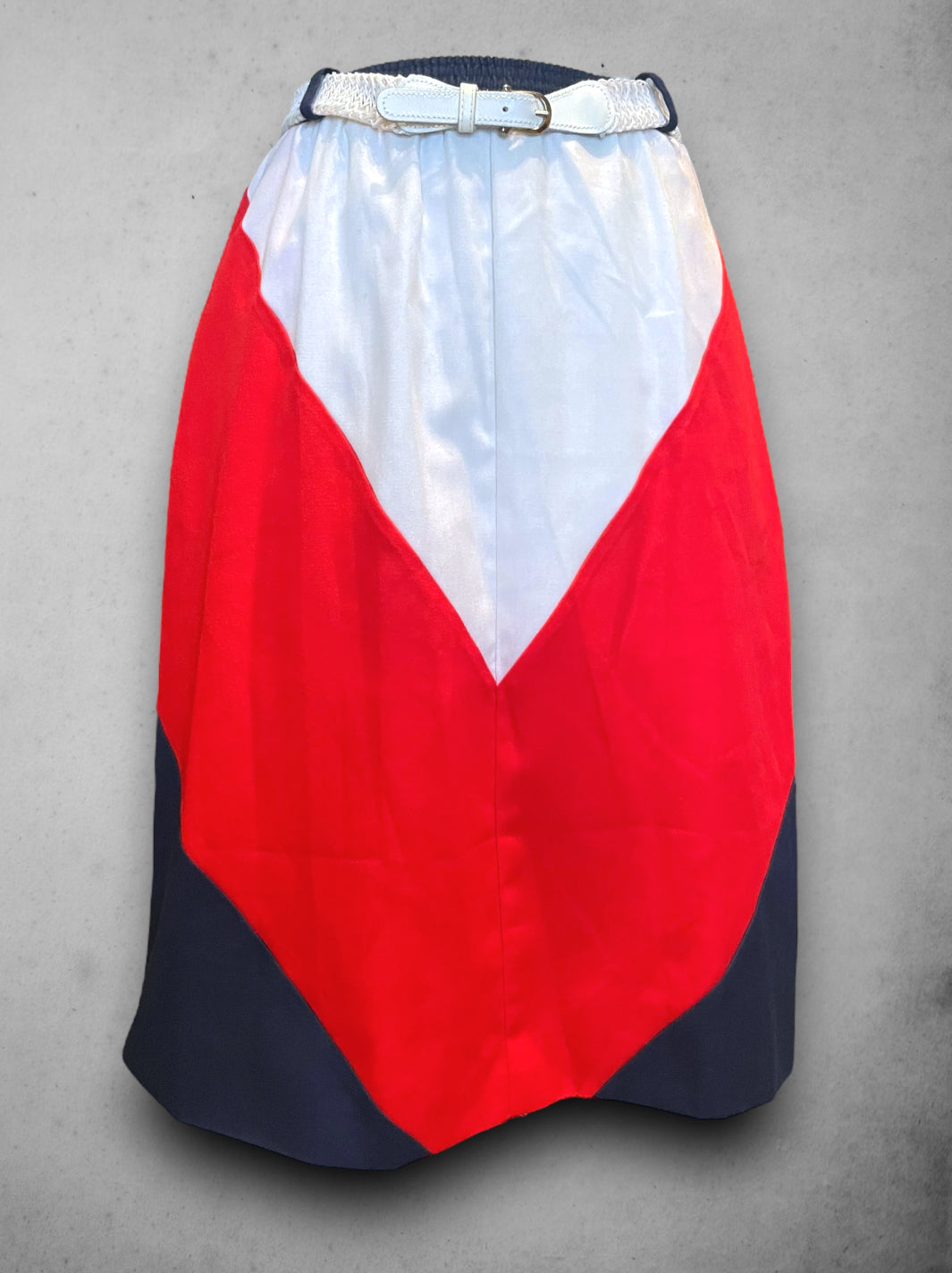 Vintage 1970’s Red, White & Blue Chevron Belted Pocket Skirt