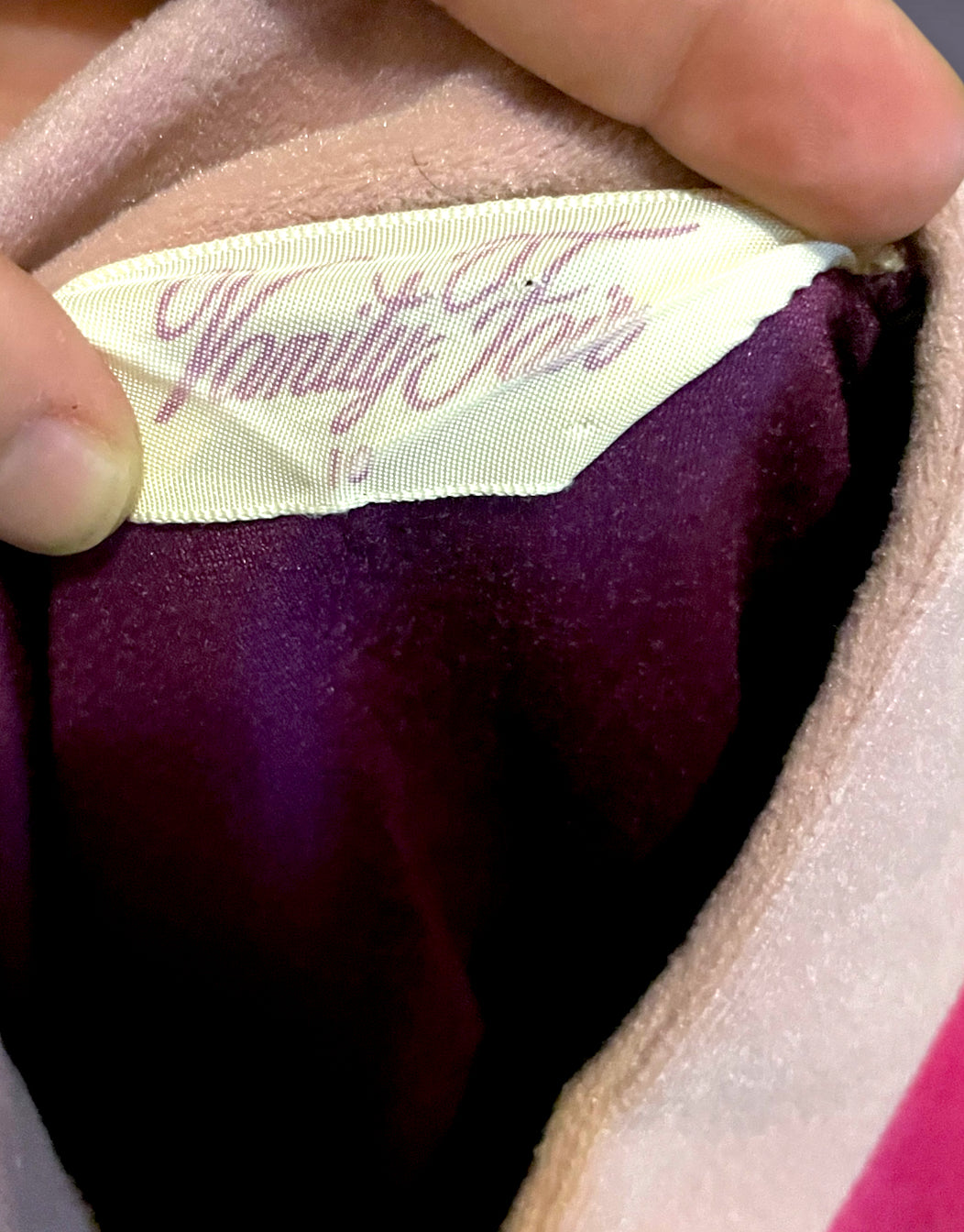 1970’s Vanity Fair Long Sleeve Purple & Pink Stripe Fuzzy House Coat Dress
