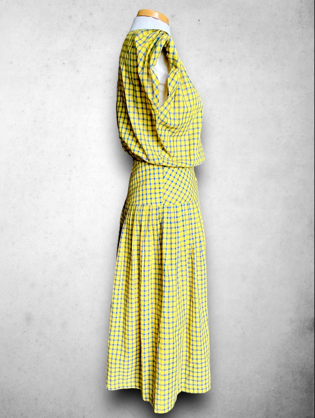 Vintage 1970’s Blue & Yellow Plaid Sleeveless Dress