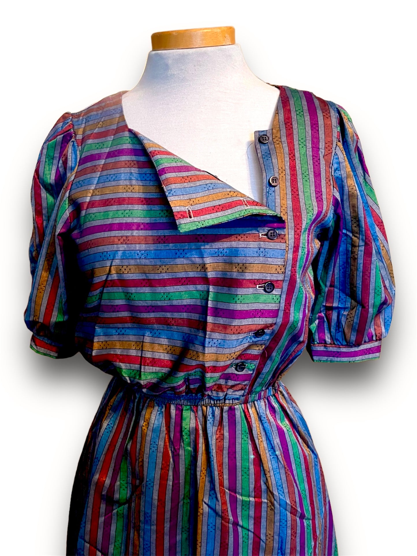 Vintage 80’s-90’s Heather & Rainbow Stripe A-line dress