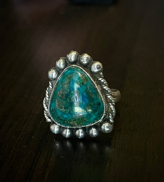 Vintage Triangle Turquoise Sterling Silver Native American Ring Signed sz 6.75
