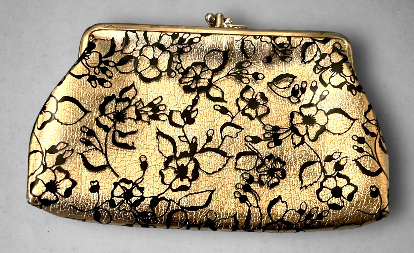 Vintage Gold & Black Floral Clutch Coin Purse