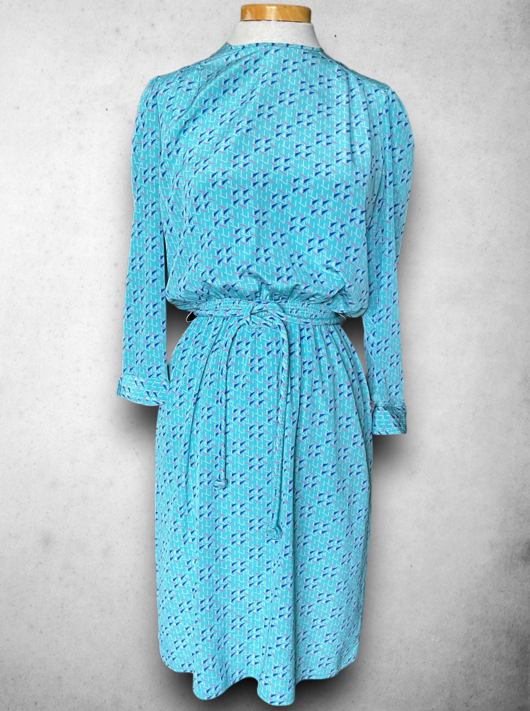 Vintage 1980’s Blue, Teal, Pink & White Abstract Pattern Dress