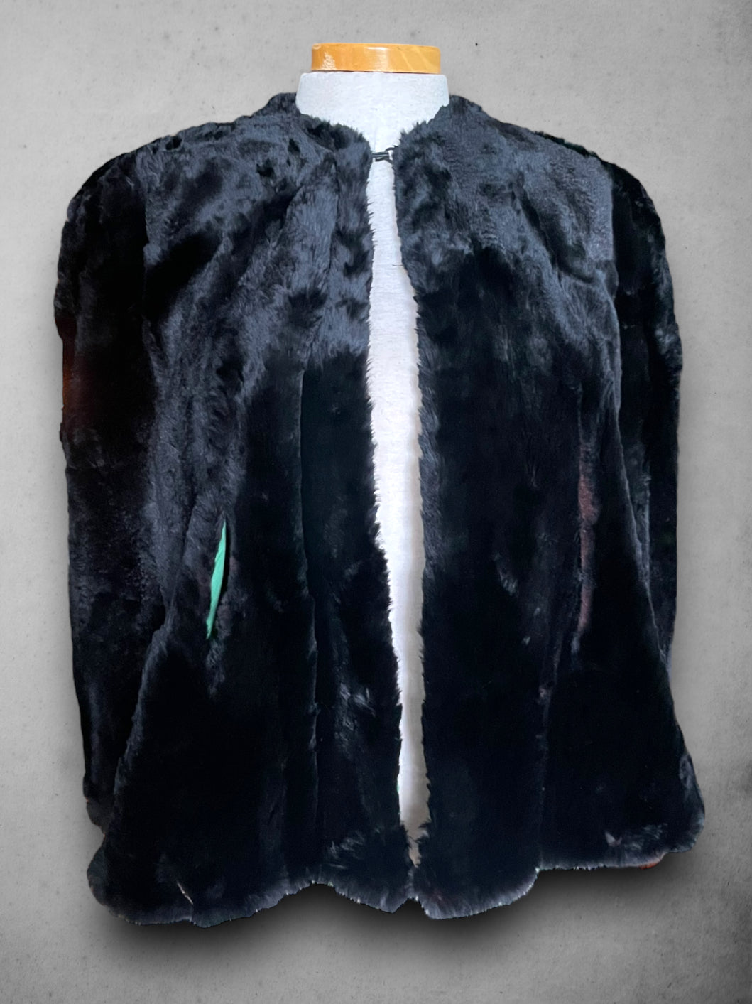 Vintage Black Fur Short Cape Jacket with Arm Holes